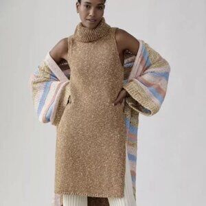 Anthropologie Cowl Neck Sweater Dress Size Large Sleeveless Heathered Brown